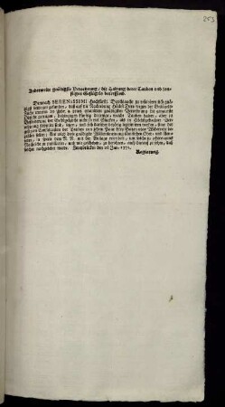 Anderweite gnädigste Verordnung, die Haltung derer Tauben und sonstigen Geflügels betreffend : Zweybrücken den 26 Jan. 1771.