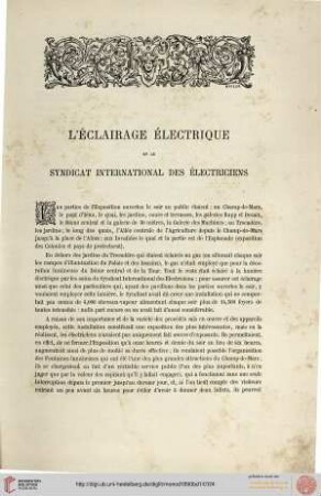 Éclairage électrique et Syndicat internationale des Électriciens