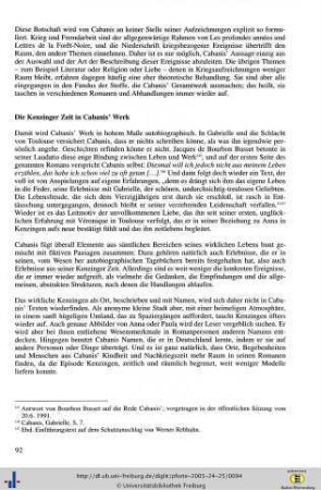 Die Kenzinger Zeit in Cabanis' Werk