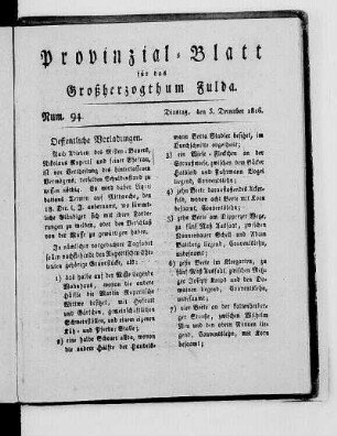 Num. 94., Ausgabe vom 3. Dezember 1816