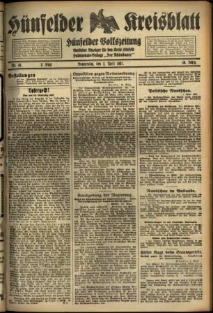 Zweite Ausgabe vom Donnerstag, den 02. April 1931.