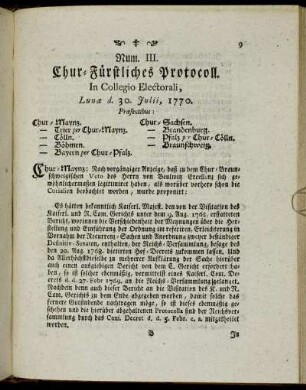 Num. III. Chur-Fürstliches Protocoll.