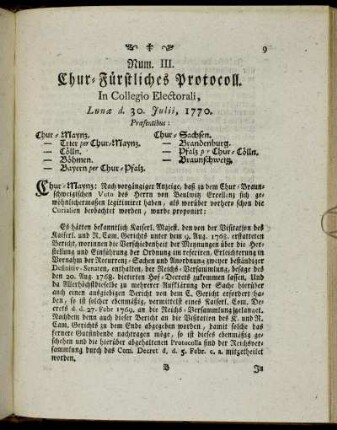 Num. III. Chur-Fürstliches Protocoll.