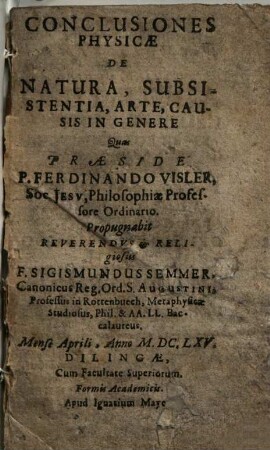 Conclusiones Physicae De Natura, Subsistentia, Arte, Causis In Genere