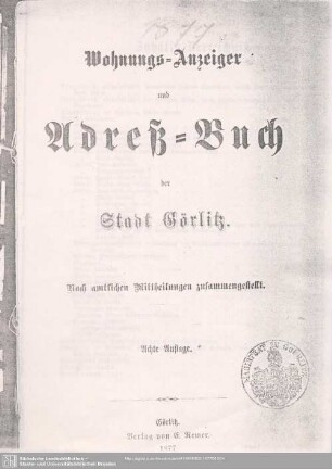 8.1877: Adreßbuch der Stadt Görlitz
