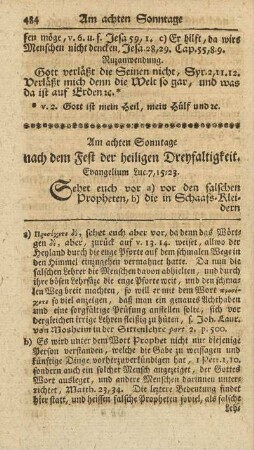 Am achten Sonntage nach dem Fest der heiligen Dreyfaltigkeit