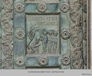 Bronzetür des Westportals : Abraham verehrt die drei Männer