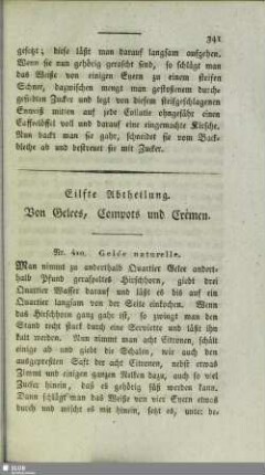 Eilfte Abtheilung. Von Gelees, Compots und Crêmen