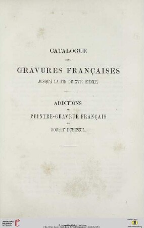 Catalogue des gravures françaises jusqu’à la fin du XVIe. Siècle