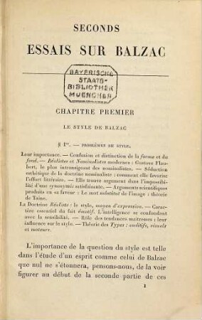 Seconds essais sur Balzac