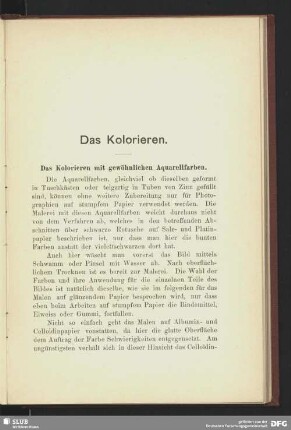 Das Kolorieren mit gewöhnlichen Aquarellfarben