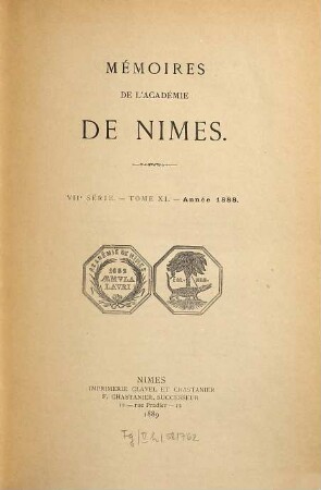 Mémoires de l'Académie de Nîmes. 11. 1888 (1889)