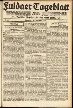 Erste Ausgabe vom Samstag, den 18. Dezember 1920.
