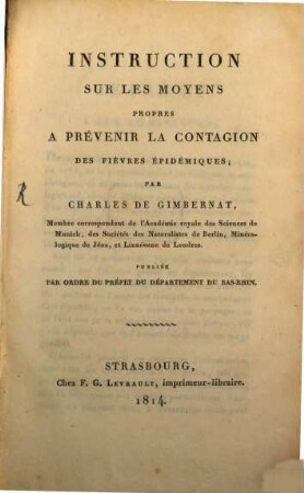 Instruction sur les moyens propres à prévenir la contagion des fièvres épidémiques