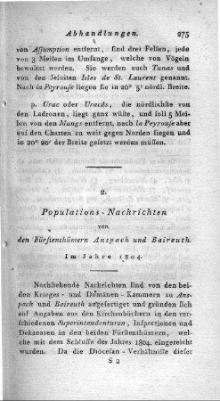 Populations-Nachrichten von den Fürstenthümern Anspach und Baireuth : im Jahre 1804