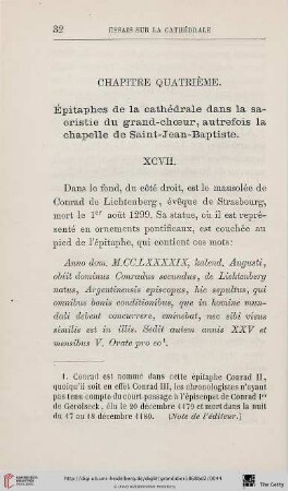 Chapitre quatrième: Épitaphes de la cathédrale dans la sacristie du grand-chœur, autrefois la chapelle de Saint-Jean-Baptiste