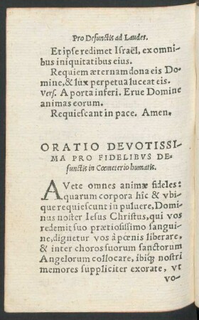Oratio Devotissima Pro Fidelibus Defunctis in Coemeterio humatis.