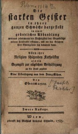 Die starken Geister in ihrer ... Schwäche dargestellt