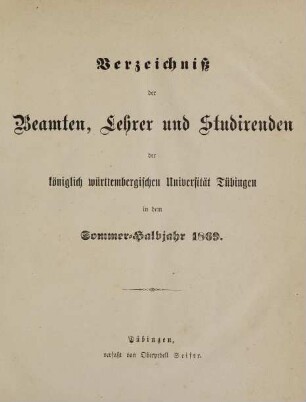 Verzeichnis der Studierenden der Universität Tübingen