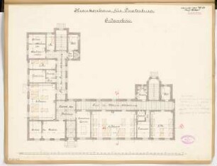 Kreiskrankenhaus, Insterburg Monatskonkurrenz November 1885: Grundriss Erdgeschoss; Maßstabsleiste