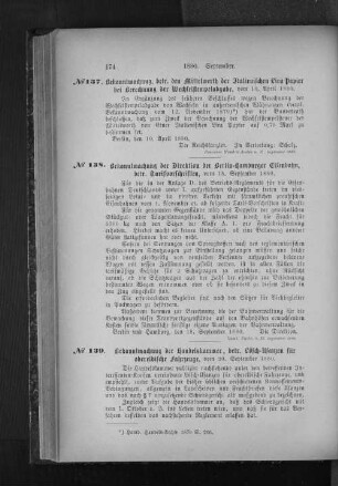 No. 137 Bekanntmachung, betr. den Mittelwerth der Italienischen Lira Papier bei Berechnung der Wechselstempelabgabe