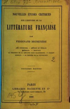 Études critiques sur l'histoire de la littérature française, II