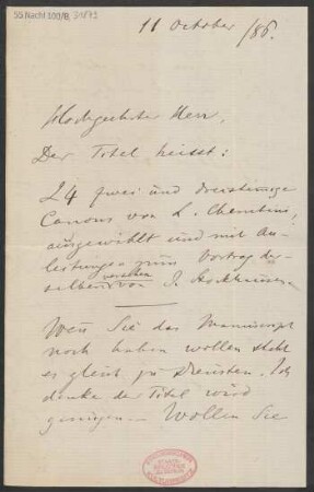 Brief an B. Schott's Söhne : 11.10.1886