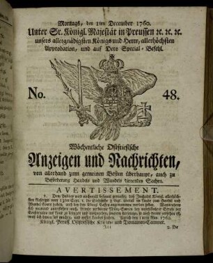 No. 48. Montags, den 1ten December 1760.