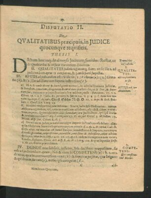 Disputatio II. De Qualitatibus praecipuis, in Judice quoqunque requisitis.