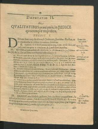 Disputatio II. De Qualitatibus praecipuis, in Judice quoqunque requisitis.