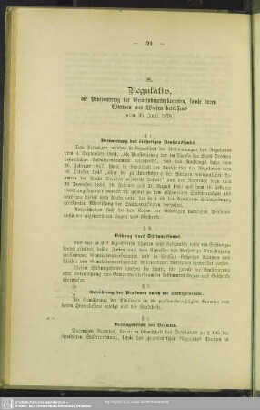 8. Regulativ, die Pensionirung der Gemeindeunterbeamten, sowie deren Wittwen und Waisen betreffend