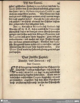 Das Zwölffte Capitel. Bericht, und Antwort uff das Examen