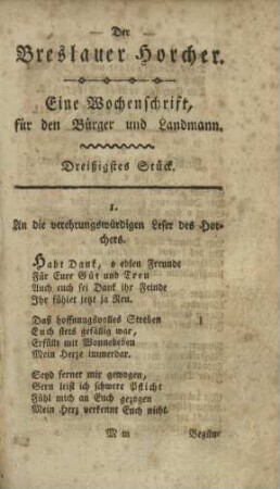 Breslauer Horcher, Dreißigstes Stück