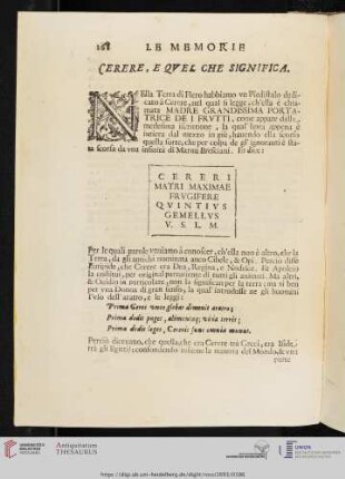 Cerere, e quel che Significa