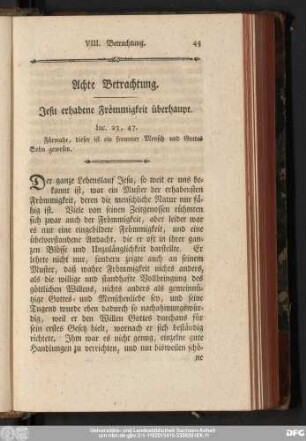 Achte Betrachtung. Jesu erhabene Frömmigkeit überhaupt.