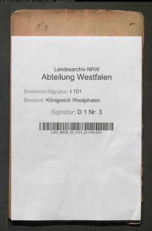 Von Vinckesches Lehen im Kanton Reineberg (Quernheimer Zehnt; früher: Osnabrück). (Provenienz: Procureur du Roi,Tribunal 1. Instanz, Minden)