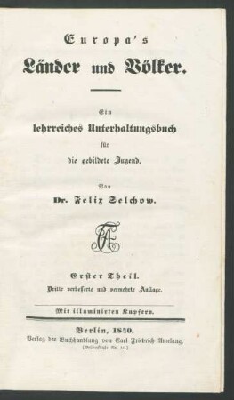 Theil 1: Europa's Länder und Völker