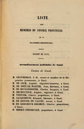 Procès-verbaux des séances du Conseil Provincial de la Flandre Orientale, 1852