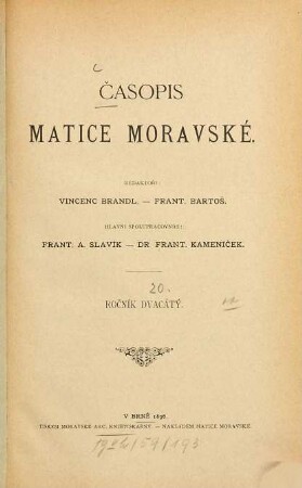 Časopis Matice Moravské. 20, 20. 1896