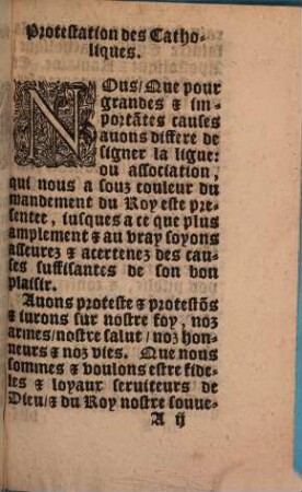 Protestation des villes catholiques de ce royaume de France