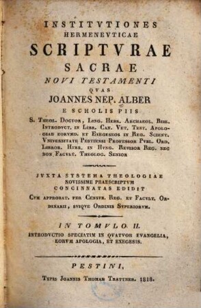 Institutiones hermeneuticae scripturae sacrae Novi Testamenti. 2