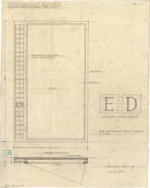 Fischer, Theodor; Bad Tölz (Bayern); Gewerbehalle - Bekanntmachungstafel (Grundriss, Ansicht,Detail)