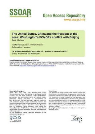 The United States, China and the freedom of the seas: Washington's FONOPs conflict with Beijing