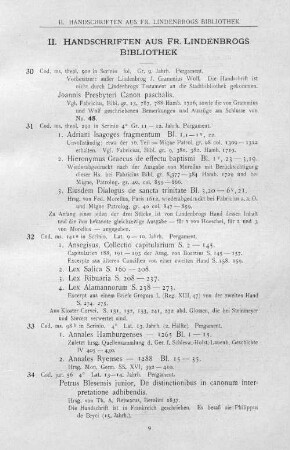 II. Handschriften aus Fr. Lindenbrogs Bibliothek
