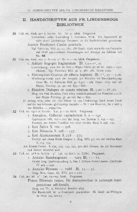 II. Handschriften aus Fr. Lindenbrogs Bibliothek
