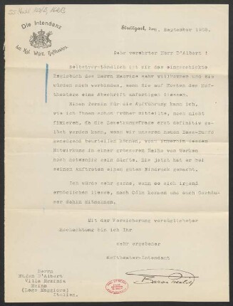 Brief an Eugen d' Albert : 05.09.1908