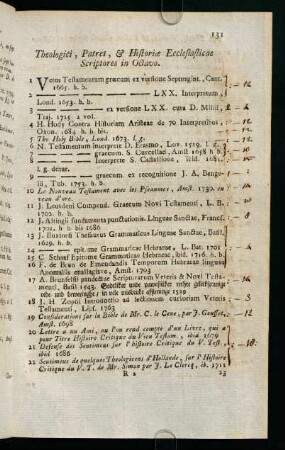 131-163, Theologici, Patres, & Historiae Ecclesiasticae Scriptores in Octavo.