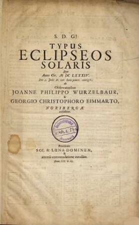 Typus eclipseos solaris : quo anno Chr. 1684, die 2. Julii ... contigit