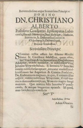 Reverendissimo atque Serenissimo Principi ac Domino Dn. Christiano Alberto [...]