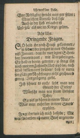 Acht Uhr. Dringende Fragen.